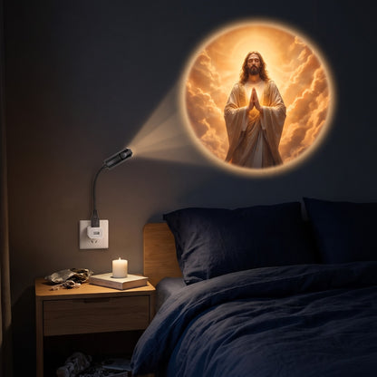 Immagine sacra proiettata sulla parete della camera